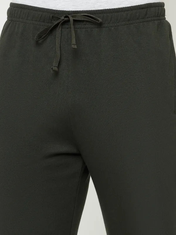 Octave Men Olive Green Solid Cotton Track Pants