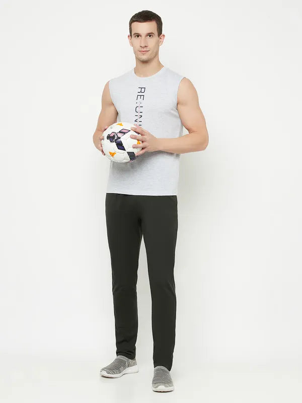 Octave Men Olive Green Solid Cotton Track Pants