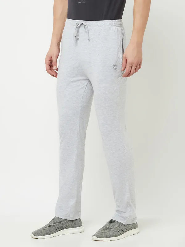 Octave Men Grey-Melange Solid Cotton Track Pant