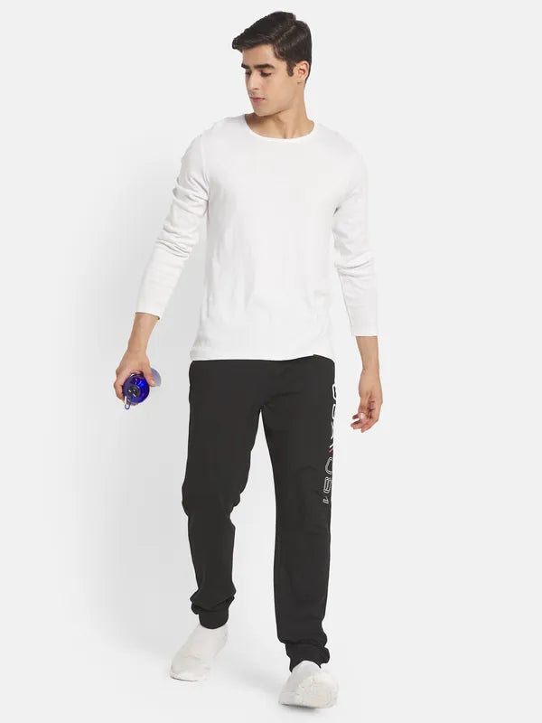 Men Black Typography Cotton Joggers
