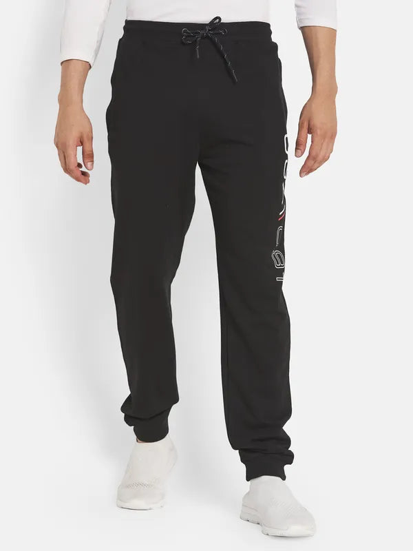 Men Black Typography Cotton Joggers