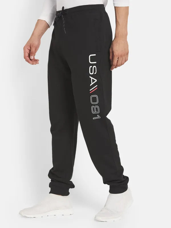 Men Black Typography Cotton Joggers