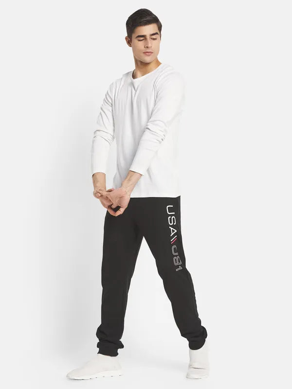 Men Black Typography Cotton Joggers