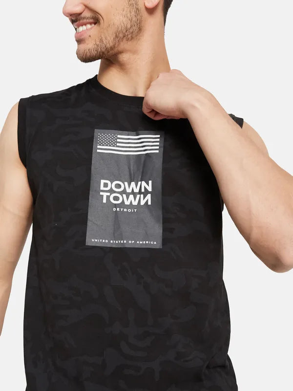 Camouflage Chest Print Sleeveless T-Shirt