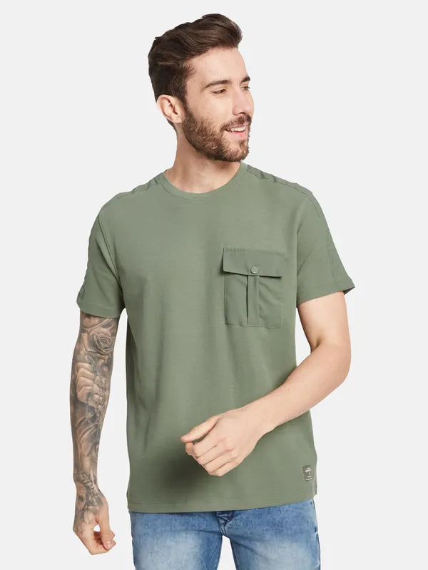 Octave Round Neck Short Sleeves Pockets Regular Fit Cotton T-Shirt