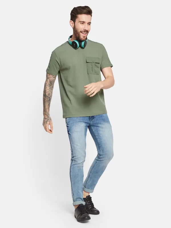 Octave Round Neck Short Sleeves Pockets Regular Fit Cotton T-Shirt
