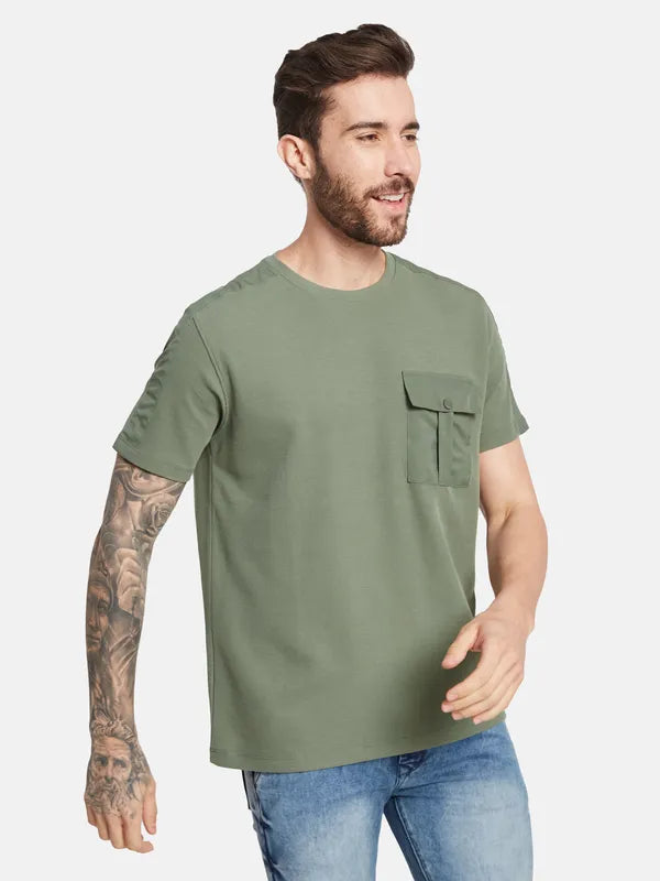 Octave Round Neck Short Sleeves Pockets Regular Fit Cotton T-Shirt