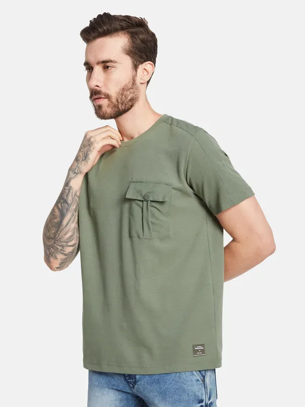 Octave Round Neck Short Sleeves Pockets Regular Fit Cotton T-Shirt