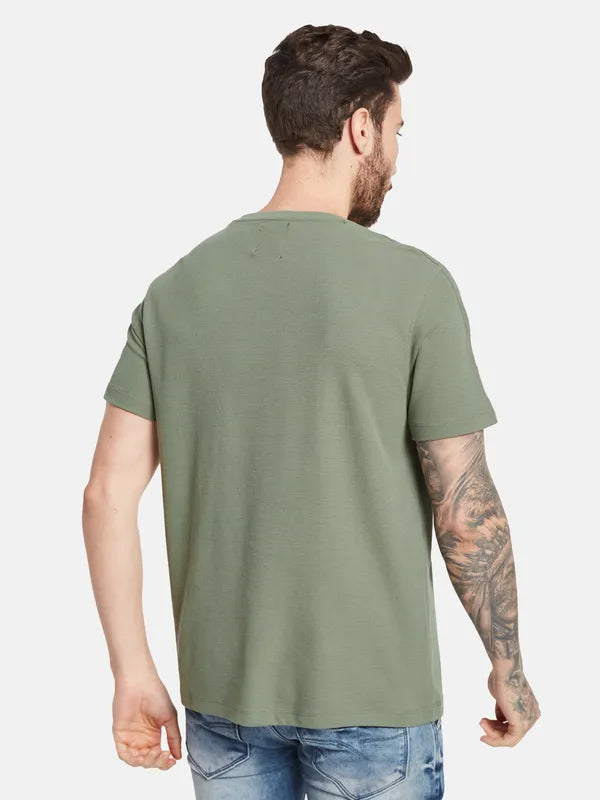 Octave Round Neck Short Sleeves Pockets Regular Fit Cotton T-Shirt