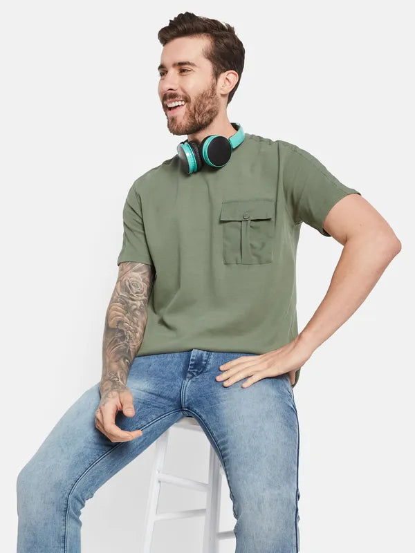 Octave Round Neck Short Sleeves Pockets Regular Fit Cotton T-Shirt