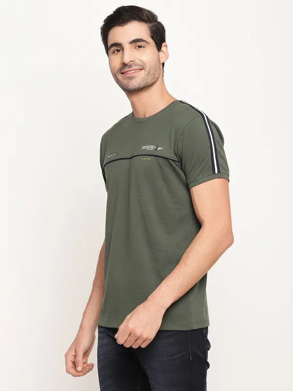 Octave Men Olive Green Typography Printed Regular-Fit T-Shirt