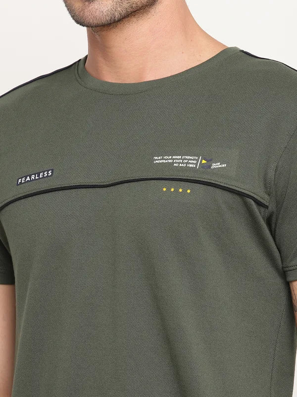 Octave Men Olive Green Typography Printed Regular-Fit T-Shirt