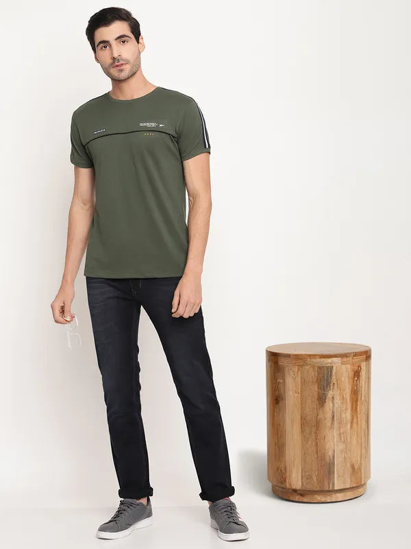 Octave Men Olive Green Typography Printed Regular-Fit T-Shirt