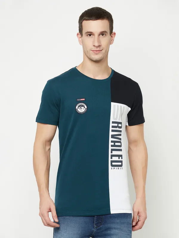 Octave Men Blue Typography Applique T-Shirt