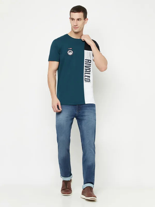 Octave Men Blue Typography Applique T-Shirt