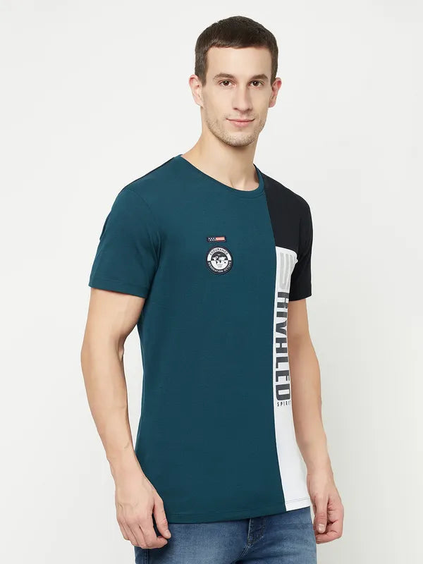 Octave Men Blue Typography Applique T-Shirt