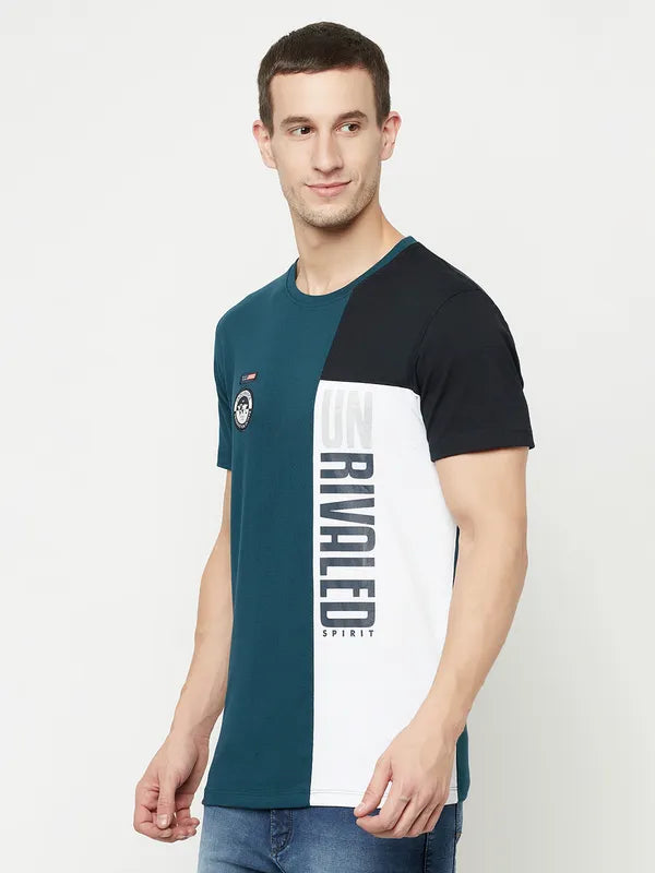 Octave Men Blue Typography Applique T-Shirt