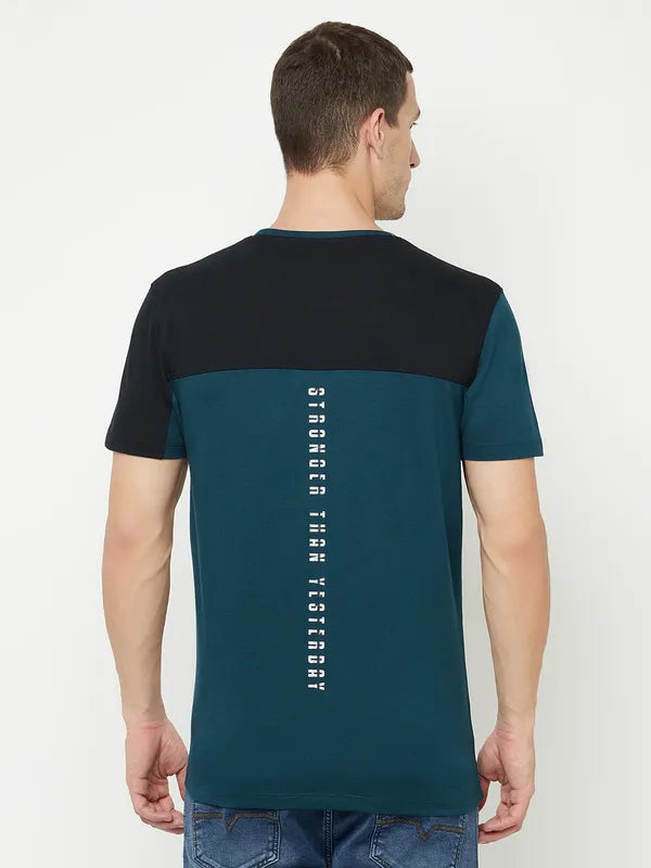 Octave Men Blue Typography Applique T-Shirt