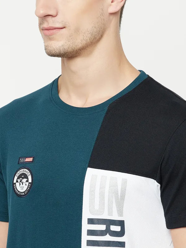 Octave Men Blue Typography Applique T-Shirt