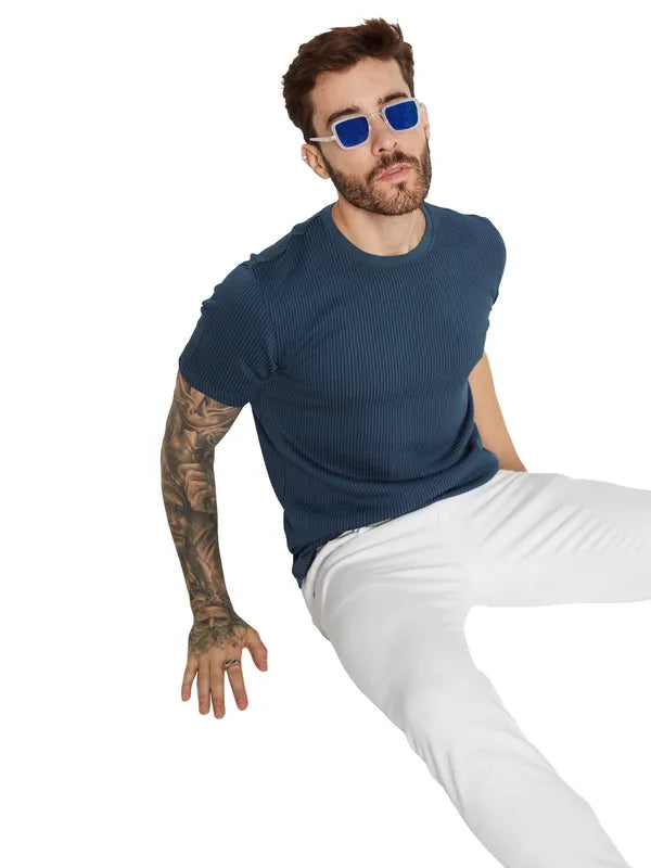 Octave Men Self Design Round Neck Pure Cotton T-Shirt