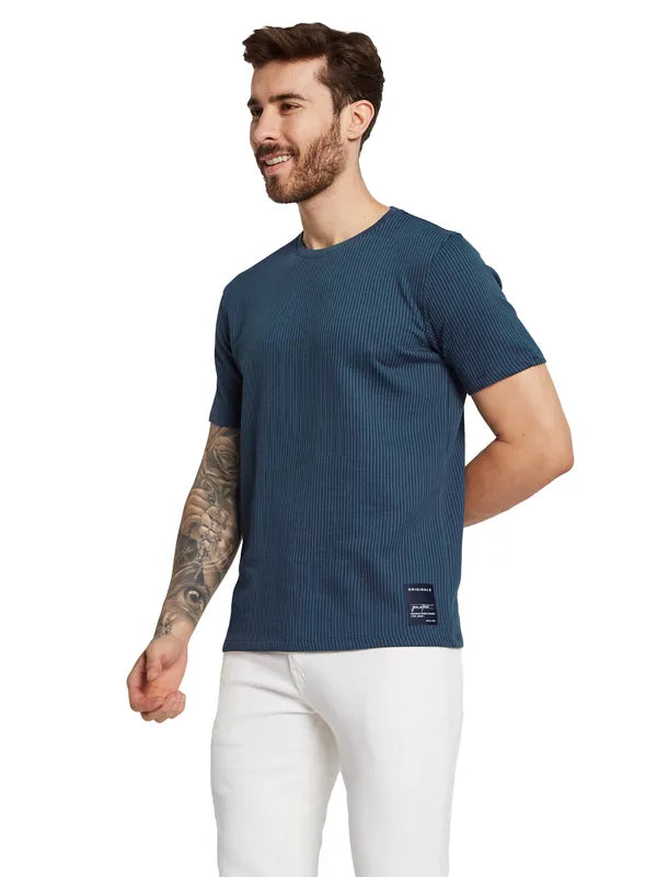 Octave Men Self Design Round Neck Pure Cotton T-Shirt