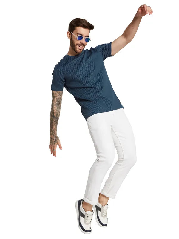 Octave Men Self Design Round Neck Pure Cotton T-Shirt