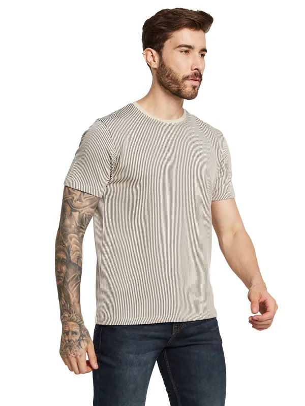 Octave Men Striped Round Neck Pure Cotton T-Shirt
