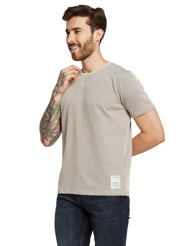 Octave Men Striped Round Neck Pure Cotton T-Shirt