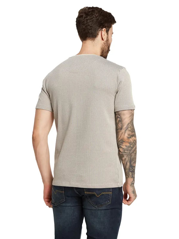 Octave Men Striped Round Neck Pure Cotton T-Shirt