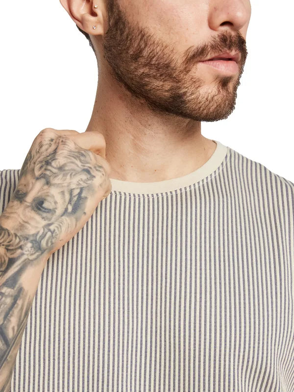 Octave Men Striped Round Neck Pure Cotton T-Shirt