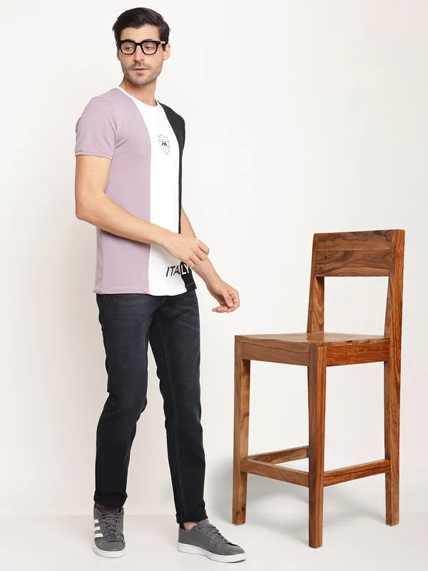 Octave Men Mauve White Colourblocked Regular Fit Cotton T-Shirt