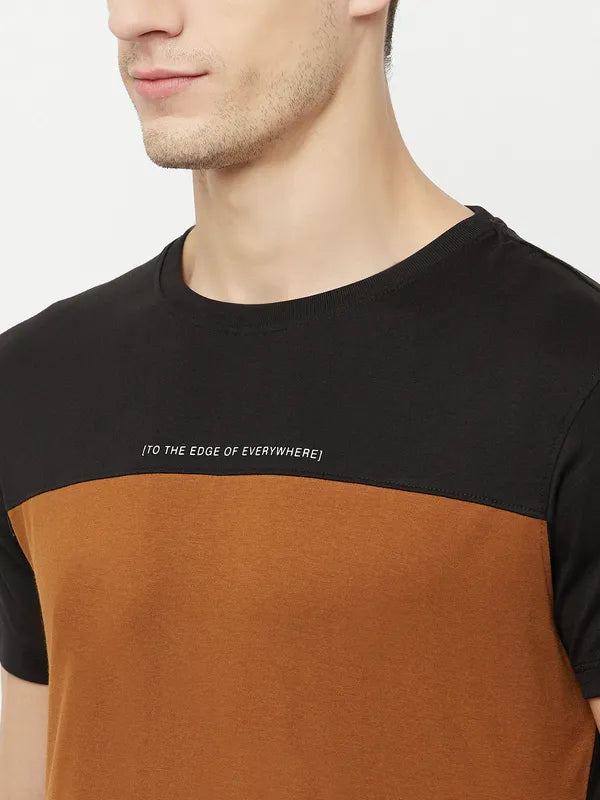 Octave Men Olive Green Colourblocked T-Shirt