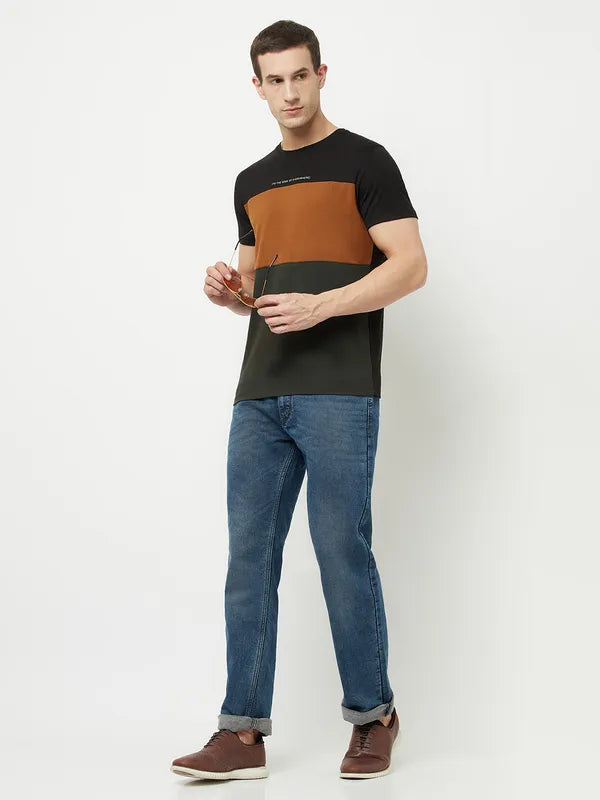 Octave Men Olive Green Colourblocked T-Shirt