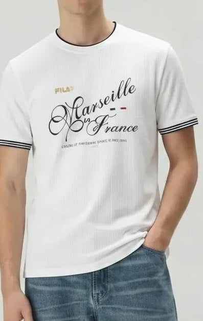Men Off White Typography Printed Round Neck Cotton T-shirt