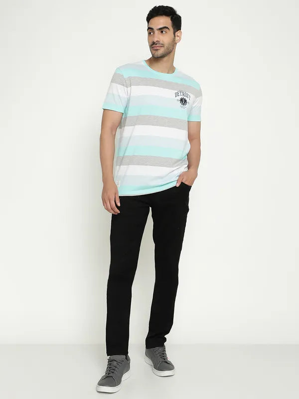 Octave Striped Round Neck Cotton T-Shirt