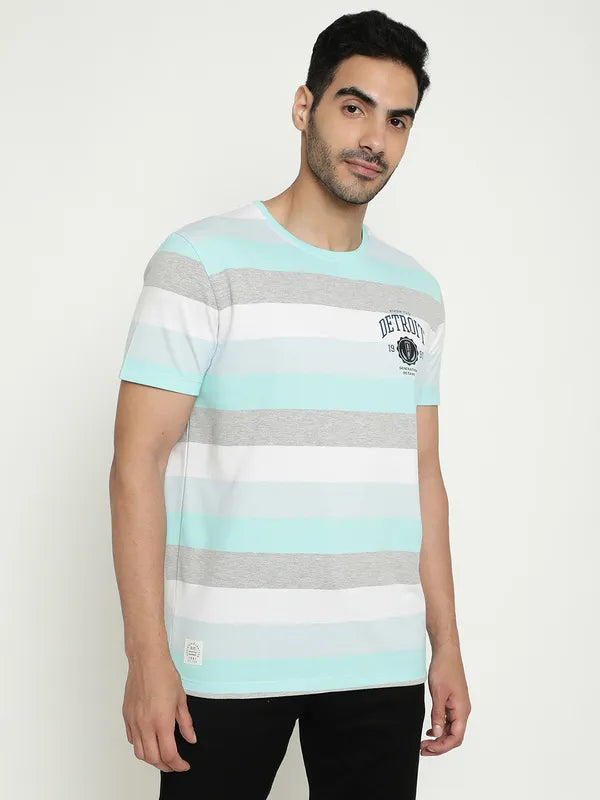 Octave Striped Round Neck Cotton T-Shirt