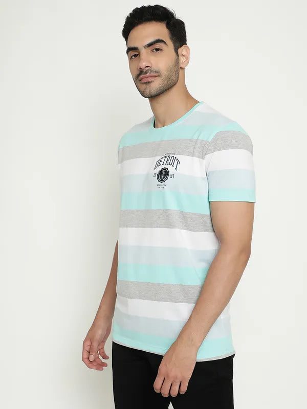 Octave Striped Round Neck Cotton T-Shirt