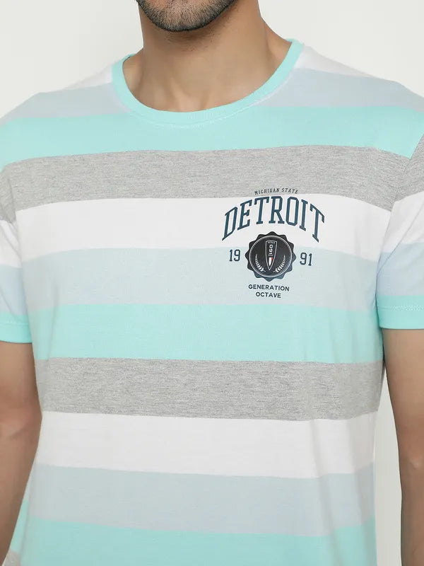 Octave Striped Round Neck Cotton T-Shirt