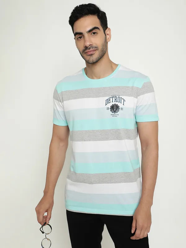 Octave Striped Round Neck Cotton T-Shirt