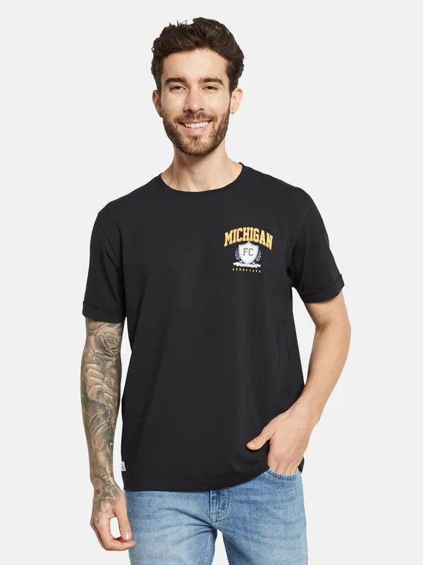 Octave Graphic Printed Round Neck Short Sleeves Cotton T-Shirt