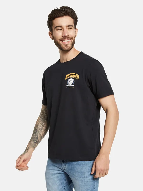 Octave Graphic Printed Round Neck Short Sleeves Cotton T-Shirt