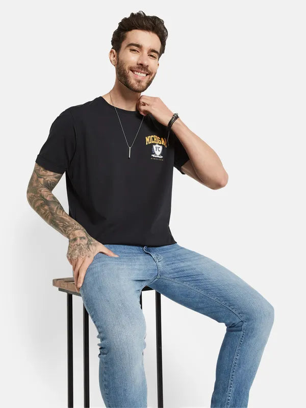 Octave Graphic Printed Round Neck Short Sleeves Cotton T-Shirt