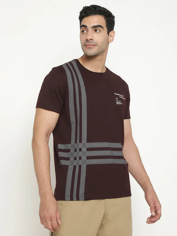 Octave Striped Round Neck Cotton T-Shirt