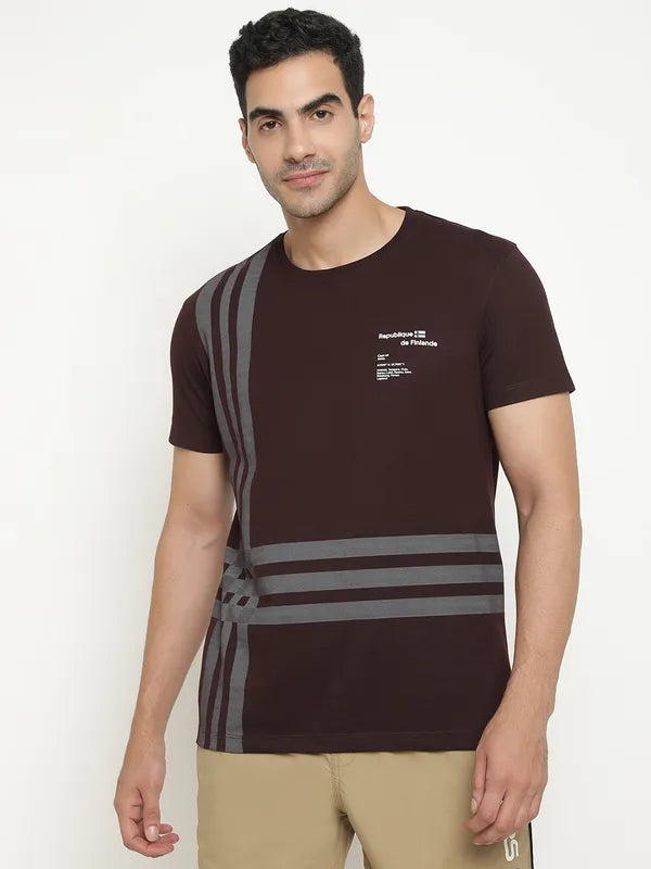 Octave Striped Round Neck Cotton T-Shirt
