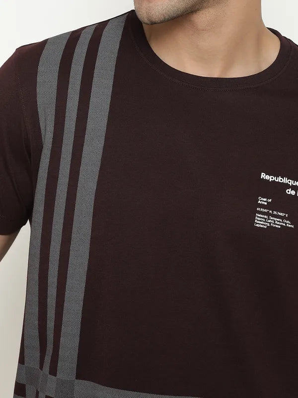 Octave Striped Round Neck Cotton T-Shirt