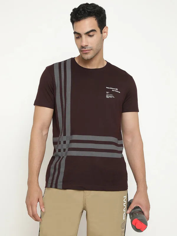 Octave Striped Round Neck Cotton T-Shirt