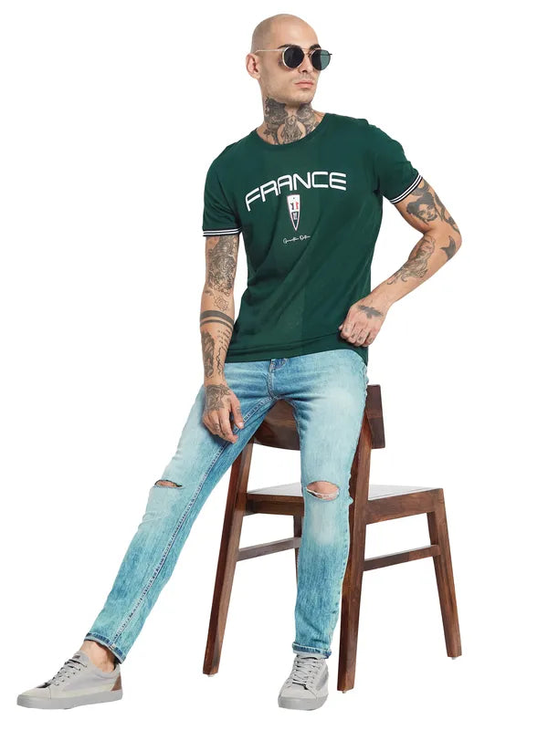 Octave Typography Printed Round Neck Cotton T-Shirt