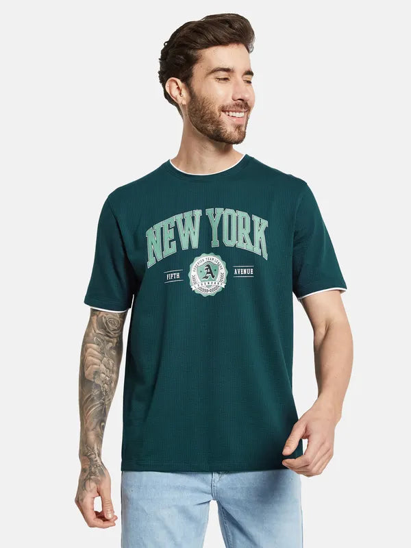 Octave Typography Printed Round Neck Short Sleeves Cotton T-Shirt