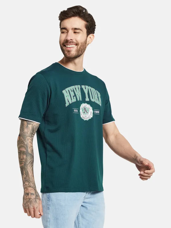 Octave Typography Printed Round Neck Short Sleeves Cotton T-Shirt