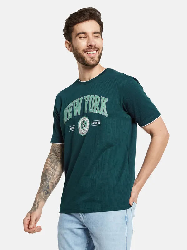 Octave Typography Printed Round Neck Short Sleeves Cotton T-Shirt